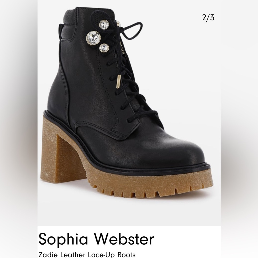 NWB Sophia Webster ZADIE Black Leather Boots with Crystal Accents 36.5